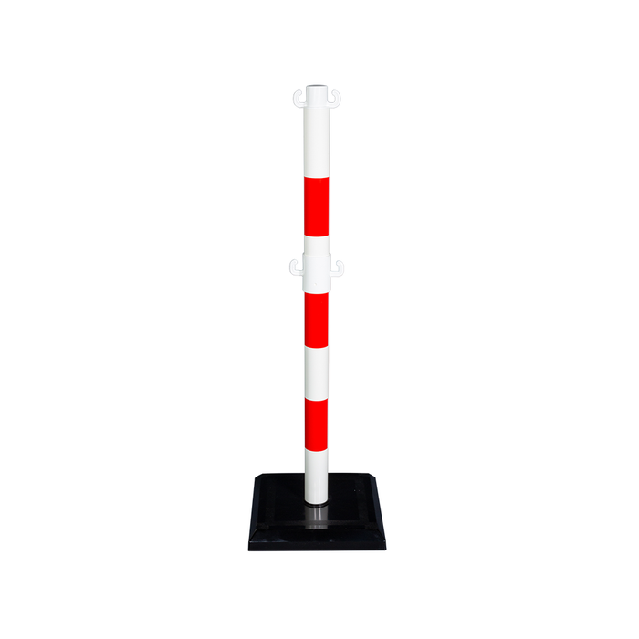 Poteau PVC Rouge/Blanc avec crochets à mi-hauteur sur socle déjà lesté 3kg - 2000970 1