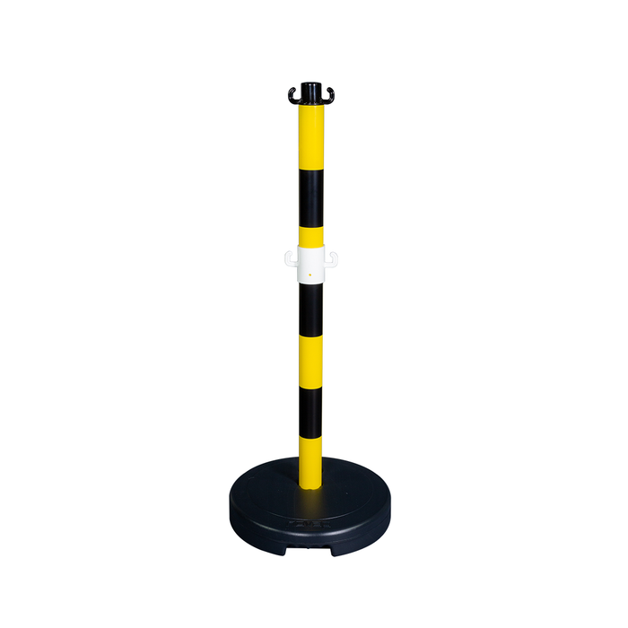 Poteau PVC Jaune/Noir avec crochets à mi-hauteur sur socle à lester 9kg - 2000963 1