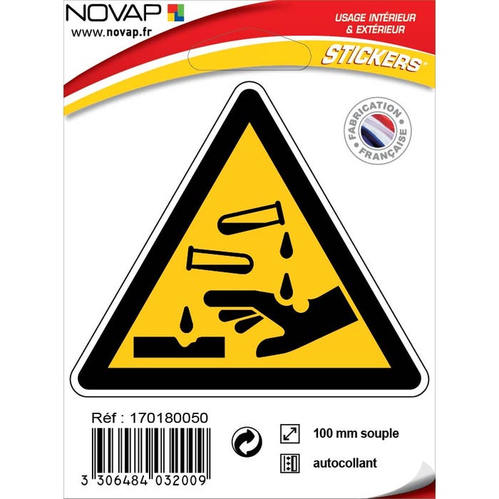 Panneau Danger substances corrosives - Adhésif Triangle 100mm - 4032009 0