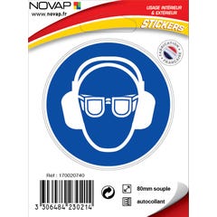 Panneau Port obligatoire de lunettes et casque anti-bruit - Vinyle adhésif Ø80mm - 4230214 0
