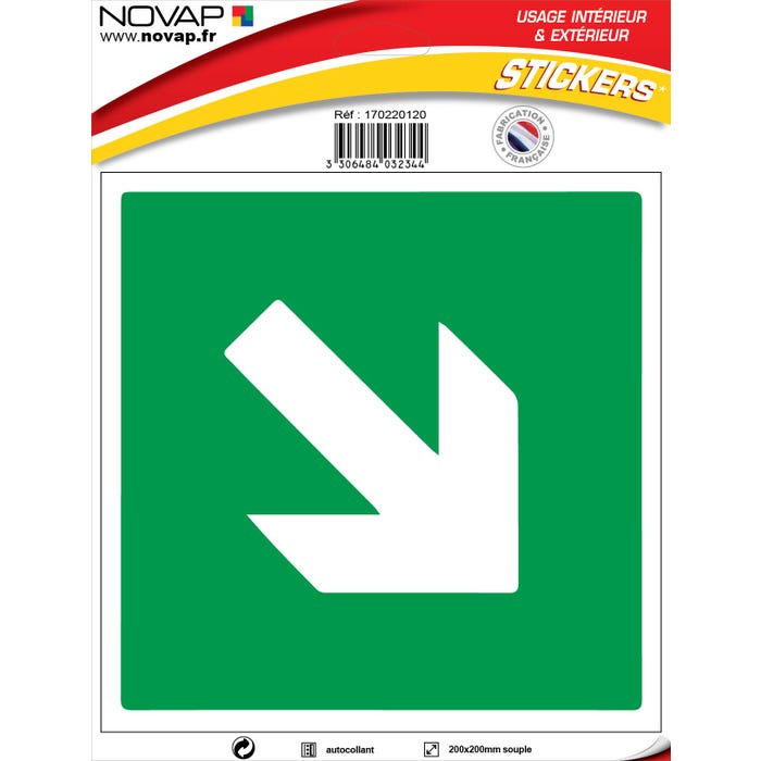 Panneau Flèche directionnelle sur fond vert - Vinyle adhésif 200x200mm - 4032344 0