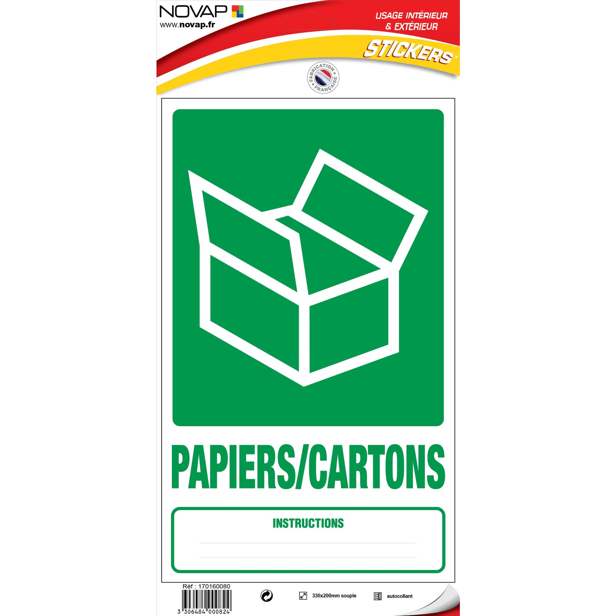 Panneau Dechets papiers / cartons - Vinyle adhésif 330x200mm - 4000824 0