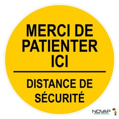 Panneau Merci de patienter ici - Distance de sécurité - Jaune - spécial sol - Ø 450 mm - 4007823 0