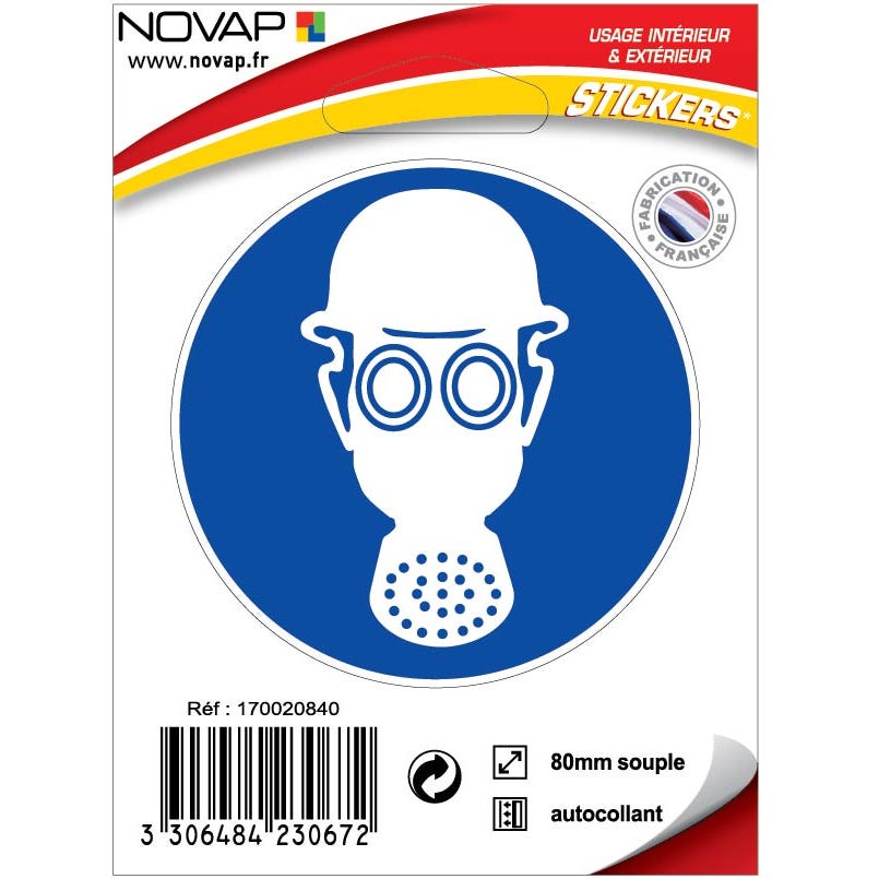 Panneau Masque de protection et casque obligatoire - Vinyle adhésif Ø80mm - 4230672 0
