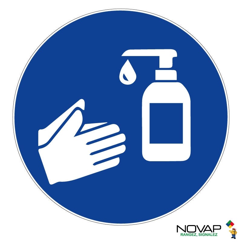 Panneau Obligation laver les mains avec du gel hydroalcoolique - Rigide Ø180mm - 4042534 0