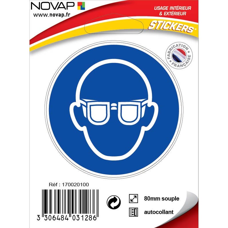 Panneau Obligation porter des lunettes de sécurité - Vinyle adhésif Ø80mm - 4031286 0