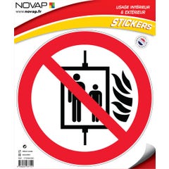 Panneau Interdiction d'utiliser l'ascenseur en cas d'incendie - Vinyle adhésif Ø300mm - 4037141 0