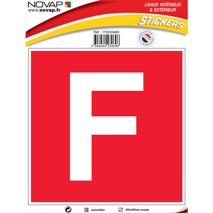 Panneau F (fond rouge, lettre blanche) - Vinyle adhésif 200x200mm - 4230696 0