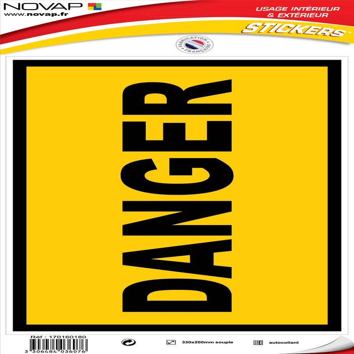 Panneau Danger (texte) - Vinyle adhésif 330x200mm - 4036076 0
