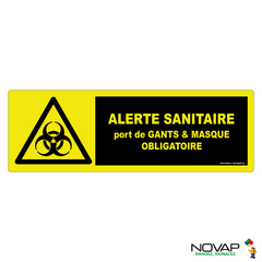 Panneau Alerte sanitaire - Gants et masque obligatoire - haute visibilité - 450x150mm - 4090757 0