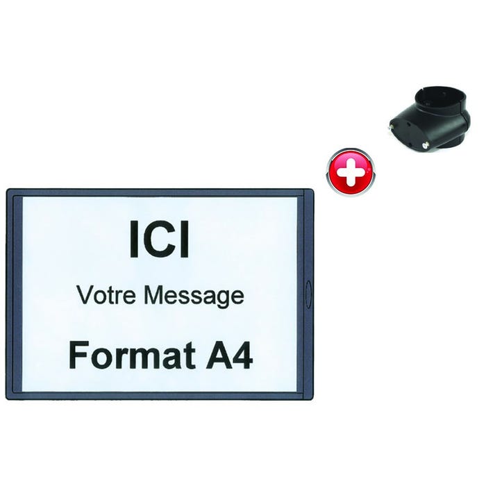 Panneau support d'Information A4 Noir, avec collier de liaison pour tube Ø 50mm - 2030359 0