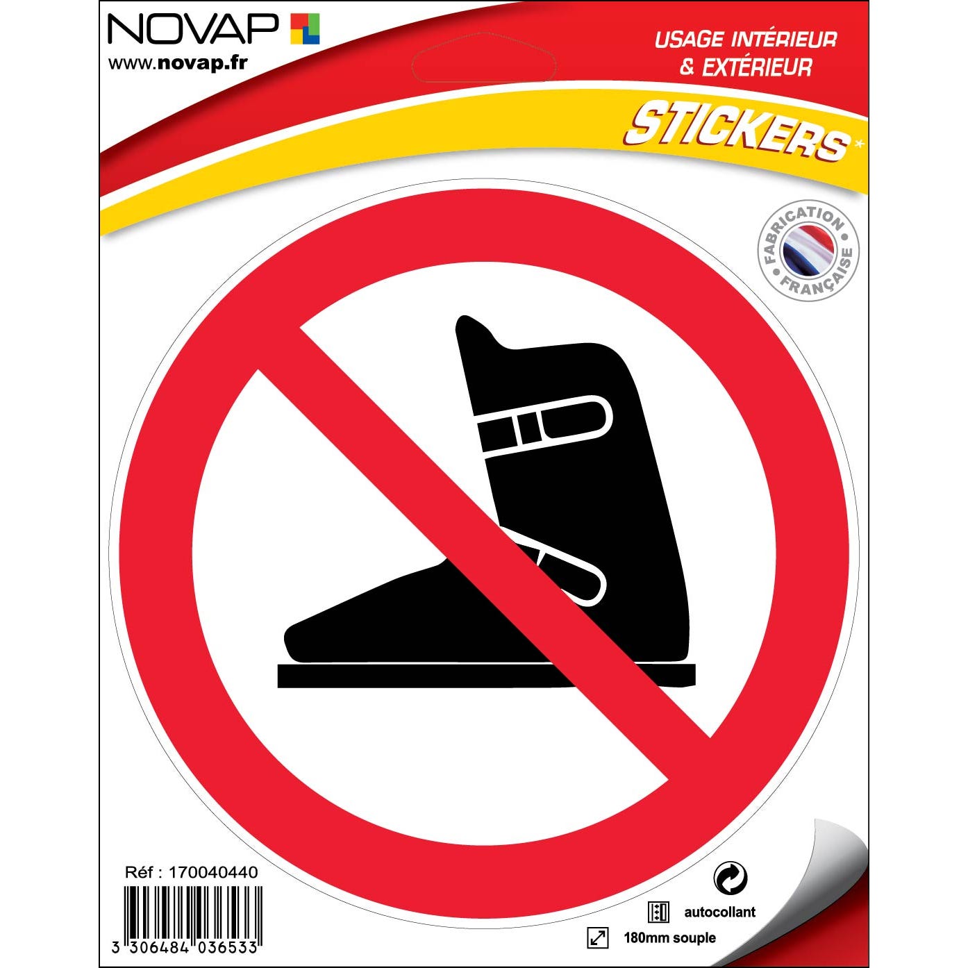 Panneau Chaussures de ski interdite - Vinyle adhésif Ø180mm - 4036533 0