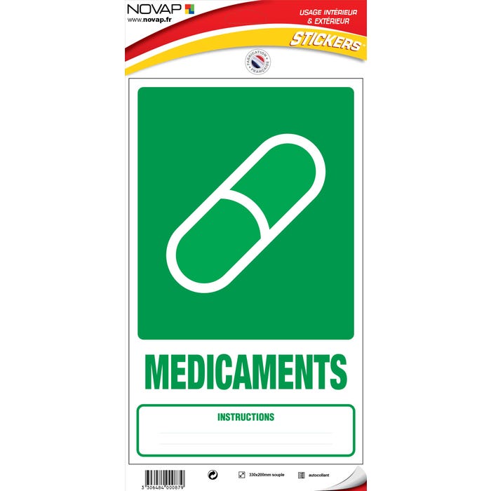 Panneau Dechets médicaments - Vinyle adhésif 330x200mm - 4000879 0