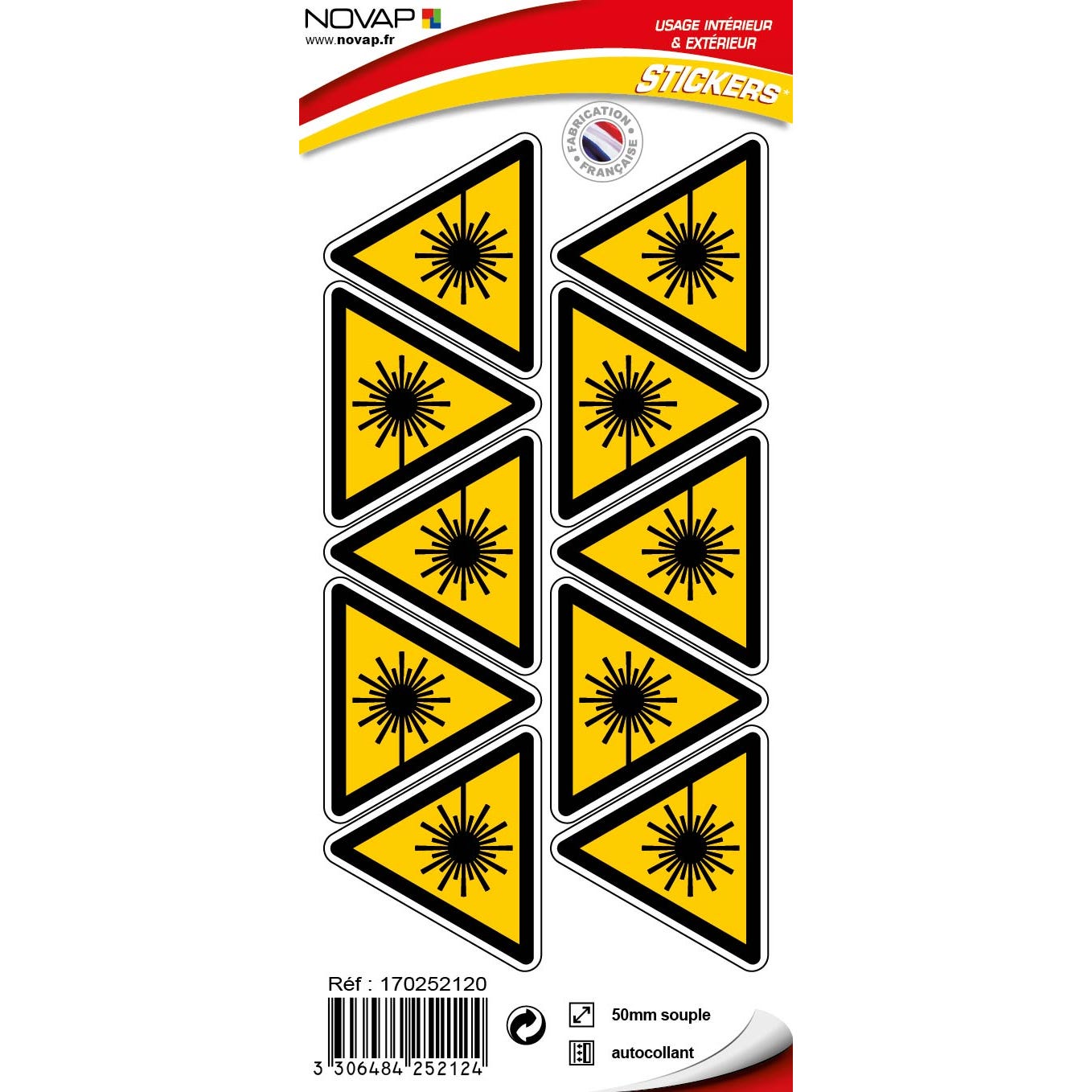 Planche 10 Stickers Triangle 50mm - Danger rayonnement laser - 4252124 0