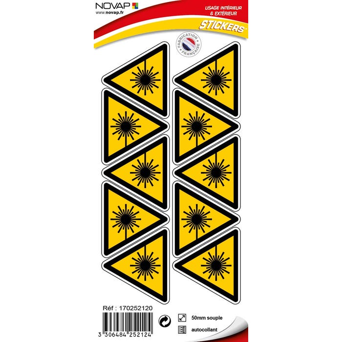 Planche 10 Stickers Triangle 50mm - Danger rayonnement laser - 4252124 0