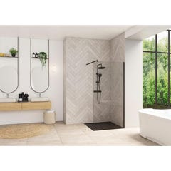 Paroi de douche fixe avec barre de renfort haute SMART Design solo largeur 1,30m hauteur 1,98m profilé noir verre transparent 0