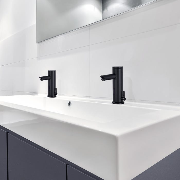 Auralum Robinet de lavabo infrarouge Noir entièrement automatique Eau Froide/Chaude Robinet mitigeur Salle de bain en Laiton Avec valve anti-retour 5