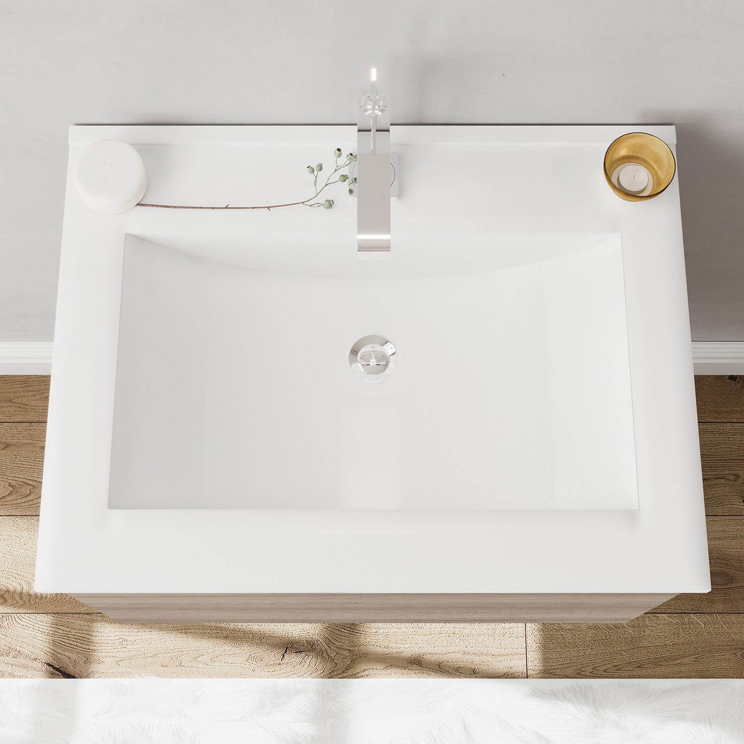 OSLO Meuble avec simple vasque encastrée - Chêne fumé largeur 60 cm + miroir 5