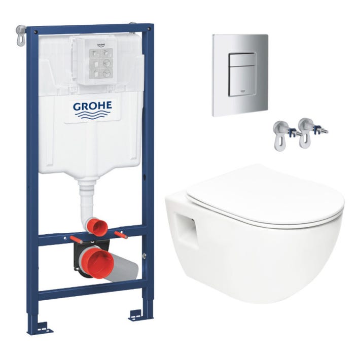 Grohe Pack WC Bâti-support Rapid SL + WC sans bride SAT + Abattant SoftClose + Plaque Chrome (RapidSL-Project-1) 0