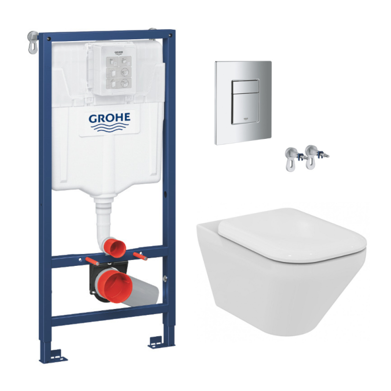 Grohe Pack WC Bâti-support RAPID SL + WC sans bride Ideal Standard Tonic II, Finition IdealPlus + Plaque chrome (RapidSL-TonicII-1) 0