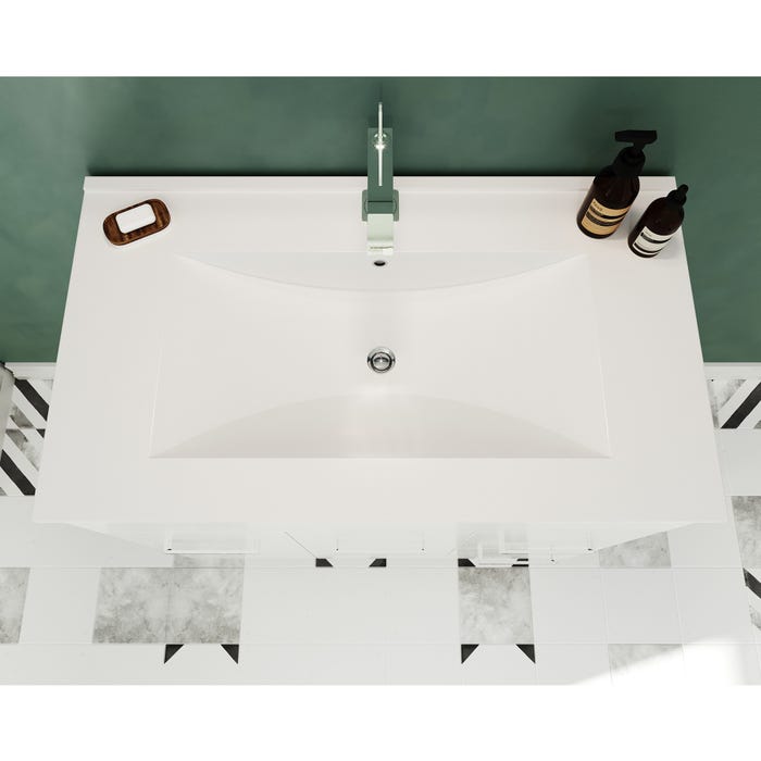 MADRID Meuble salle de bain sur pieds simple vasque Blanc largeur 80 cm + miroir 3