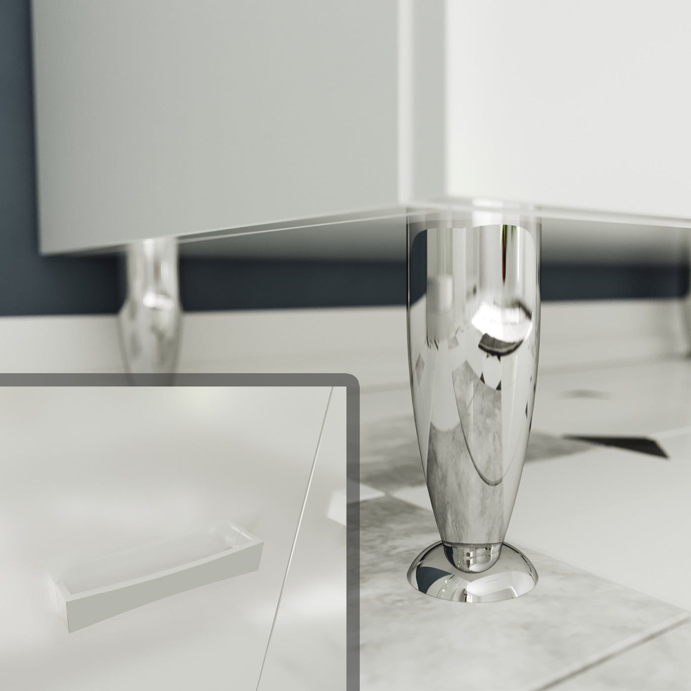 MADRID Meuble salle de bain sur pieds simple vasque Blanc largeur 80 cm + miroir 5