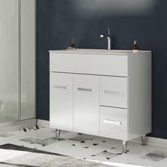 MADRID Meuble salle de bain sur pieds simple vasque Blanc largeur 80 cm + miroir 4