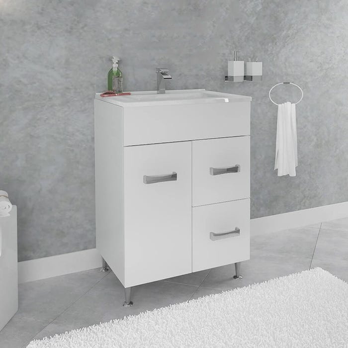 MADRID Meuble salle de bain sur pieds simple vasque Blanc largeur 60 cm 1