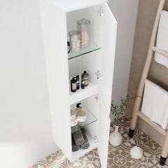 CITY Ensemble meubles blanc avec plan pour vasque à poser chêne naturel L. 80 cm + miroir + colonne murale 7