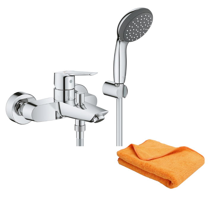 Mitigeur bain douche mécanique GROHE Quickfix Start 2021 avec flexible + support + pommeau de douche + microfibre 0