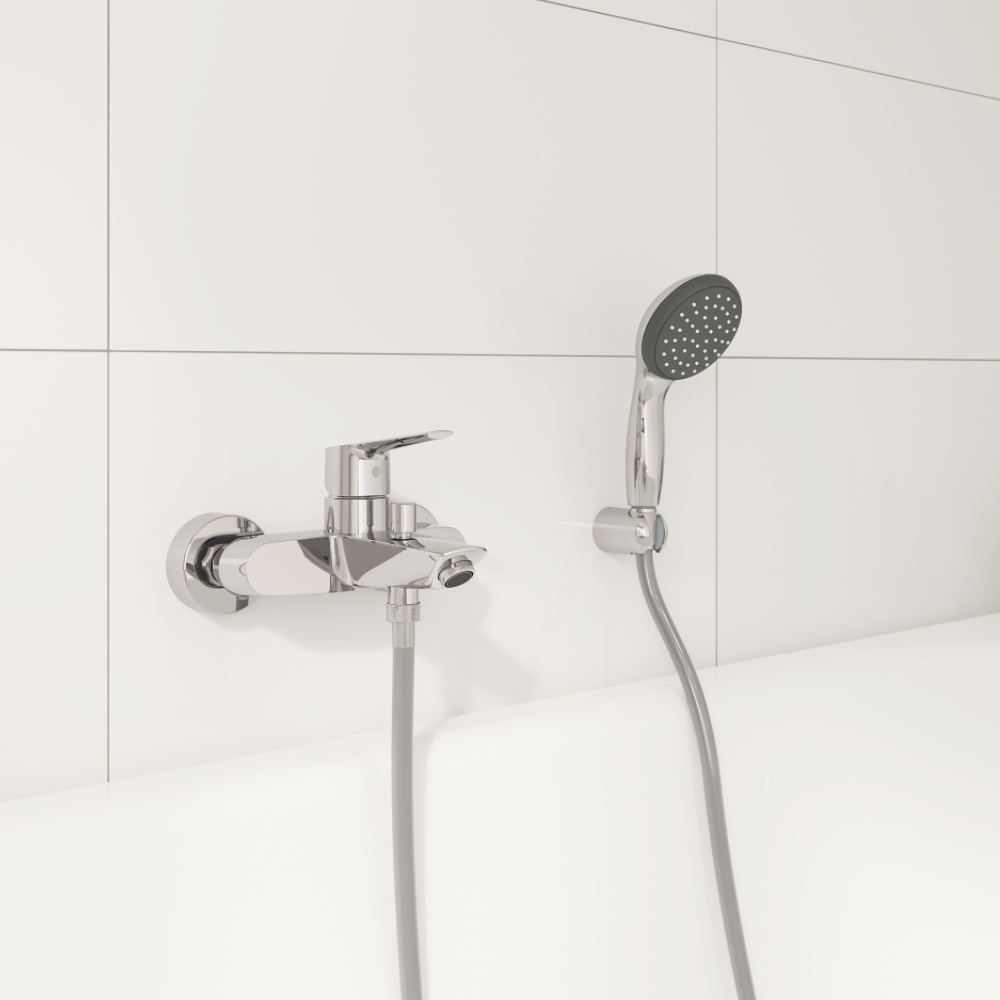 Mitigeur bain douche mécanique GROHE Quickfix Start 2021 avec flexible + support + pommeau de douche + microfibre 1