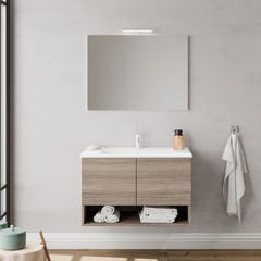 OSLO Meuble avec simple vasque encastrée - Chêne fumé L. 80 cm + miroir 1