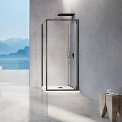 GRAND VERRE Cabine de douche 100x90x195 porte pivotante verre transparent et accessoires noirs 1