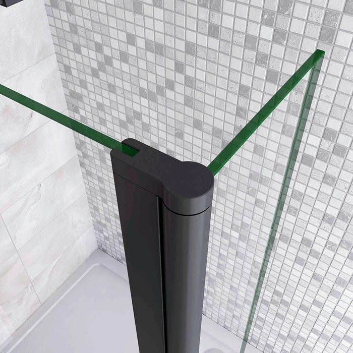 GRAND VERRE Paroi de douche avec volet pivotant 80+30 design moderne en noir mat avec barre de fixation extensible 73-120cm 2