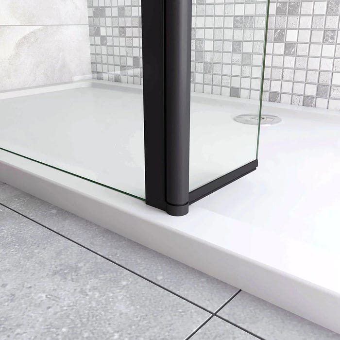 GRAND VERRE Paroi de douche avec volet pivotant 80+30 design moderne en noir mat avec barre de fixation extensible 73-120cm 4