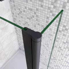 GRAND VERRE Paroi de douche avec volet pivotant 70+40 design moderne en noir mat avec barre de fixation extensible 73-120cm 2