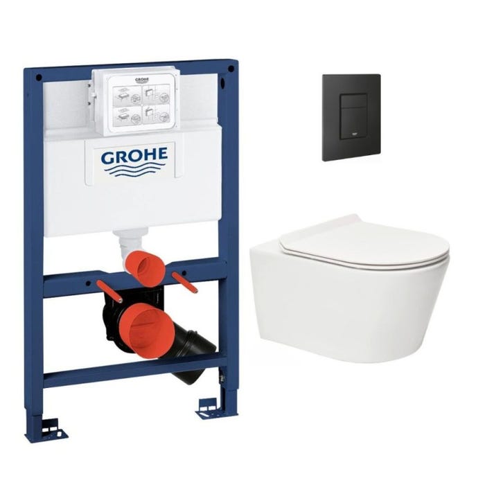 Grohe Pack WC Bâti-support Rapid SL + WC sans bride SAT Brevis + Plaque Noir mat (RapidSL082-Brevis-KF0) 0