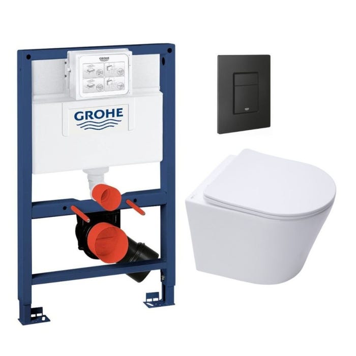 Grohe Pack WC Bâti-support Rapid SL + WC Swiss Aqua Technologies Infinitio sans bride + Plaque Noir mat (RapidSL082-Infinitio-KF0) 0