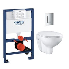 Grohe Pack WC Bâti-support Rapid SL + Cuvette Bau sans bride + Abattant SoftClose + Plaque Chrome (RapidSL082-Bau-1) 0