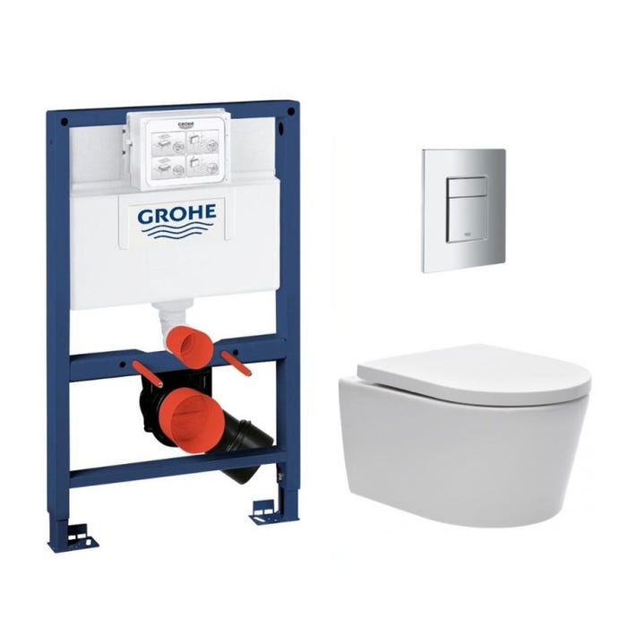 Grohe Pack WC Bâti-support Rapid SL + WC sans bride SAT Brevis + Plaque Chrome (RapidSL082-Brevis-1) 0