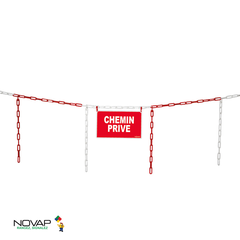 Kit de délimitation barrière de chaîne 5m rouge/blanc et panneau chemin privé - 1365063 0