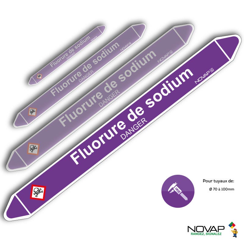 Planche de 2 marqueurs de tuyauterie pour Ø 70 à 100 mm - Fluorure de sodium - 4709024 0