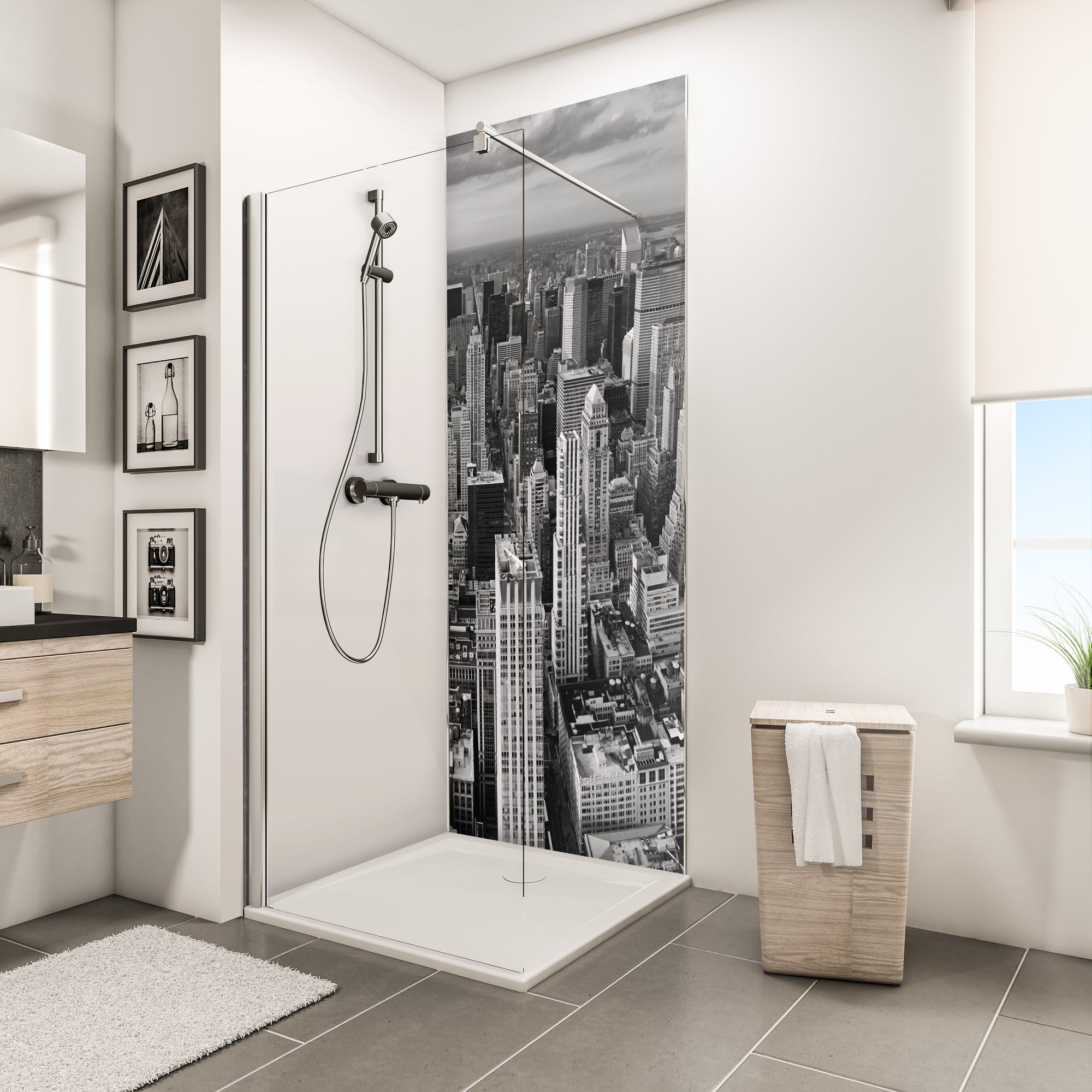 Schulte Panneau mural Manhattan (blanc/noir), revêtement pour douche et salle de bains, DécoDesign DÉCOR, 90 x 210 cm 0
