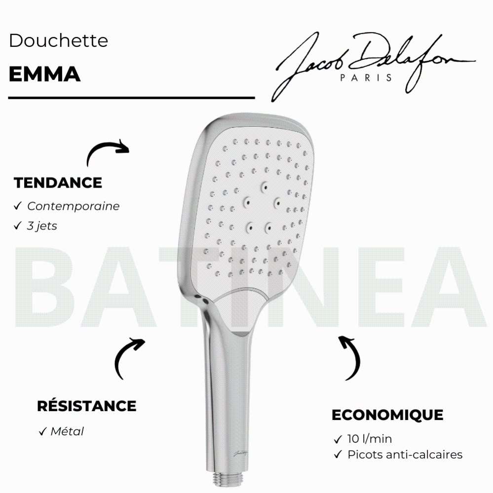 Pommeau de douche JACOB DELAFON Emma chrome + flexible