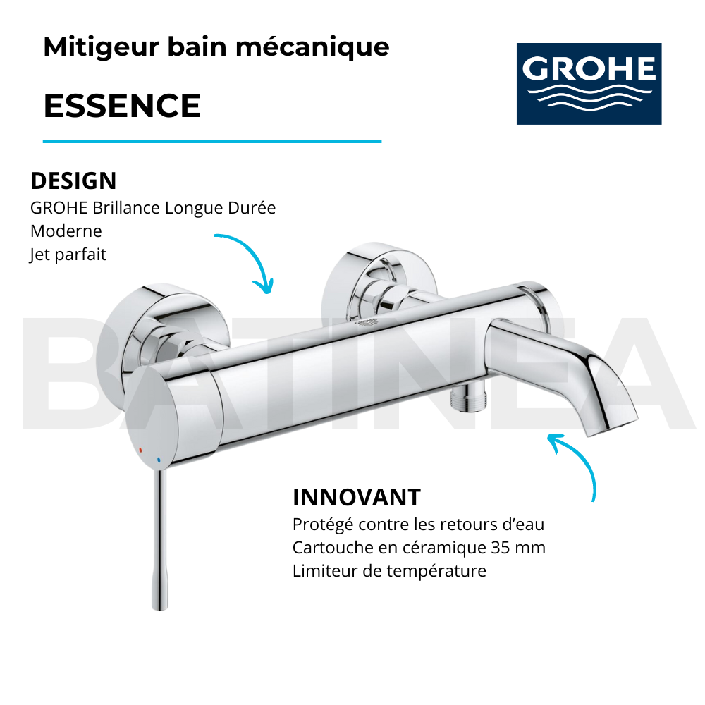 Mitigeur bain mécanique GROHE Essence avec colonnettes 1