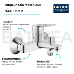 Mitigeur baignoire mécanique GROHE Bauloop avec colonnettes 2