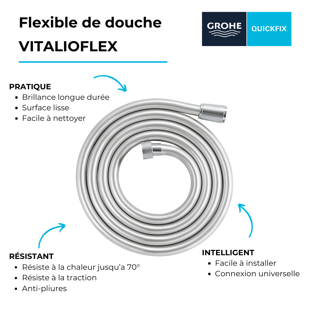 Flexible de douche GROHE Quickfix VitalioFlex 200 cm chromé 1