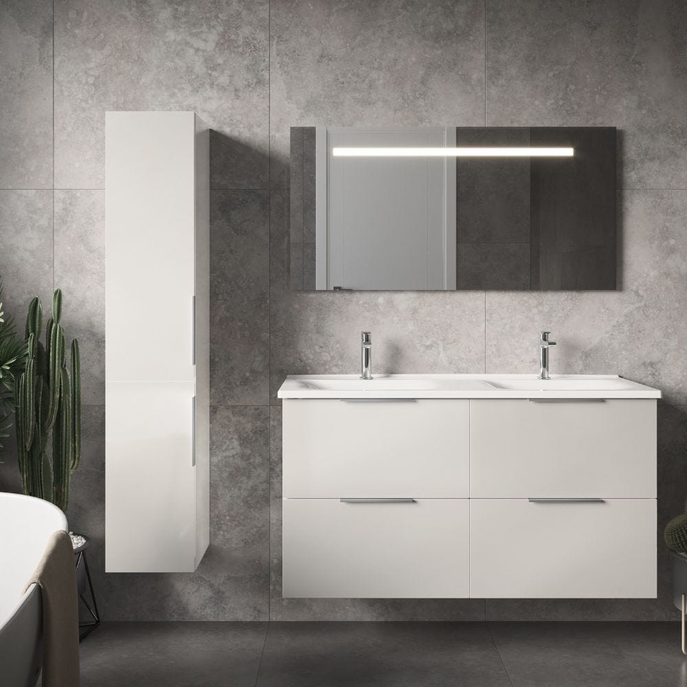 Meuble salle de bain double vasque BURGBAD Olena 120 cm blanc brillant + miroir 1