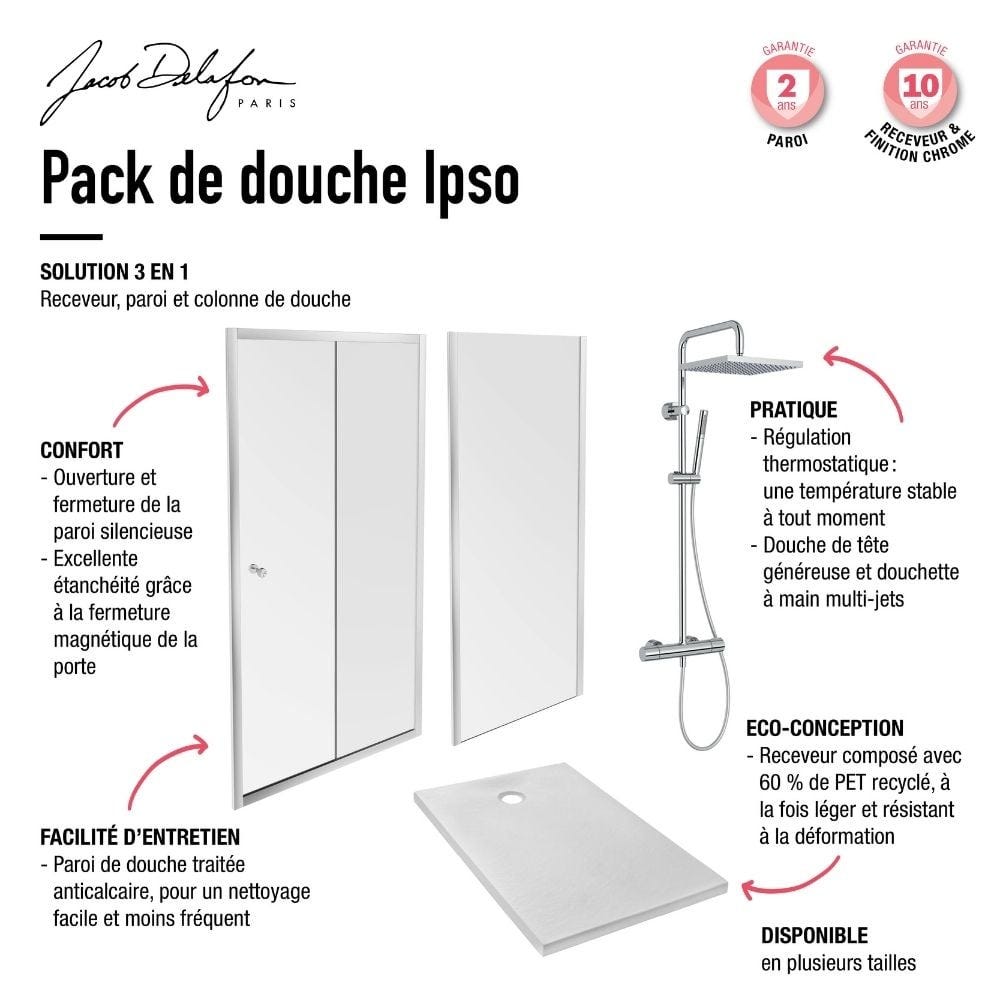 Jacob Delafon - Pack douche avec receveur Ipso, colonne douche Brigitte et paroi de douche Serenity 3