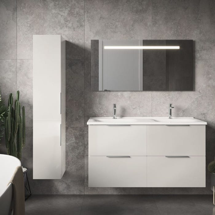 Meuble salle de bain double vasque BURGBAD Olena 120 cm blanc brillant 1